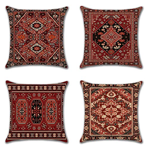 Ohok 4er Set Dekorativ Kissenbezug mit Motiv 45x45 cm, Polyester Leinen Zierkissenbezüge, Deko Sofakissen Couchkissen Kissenhülle Set für Schlafzimmer Wohnzimmer Sofa Couch Auto (Exotisch) von Ohok