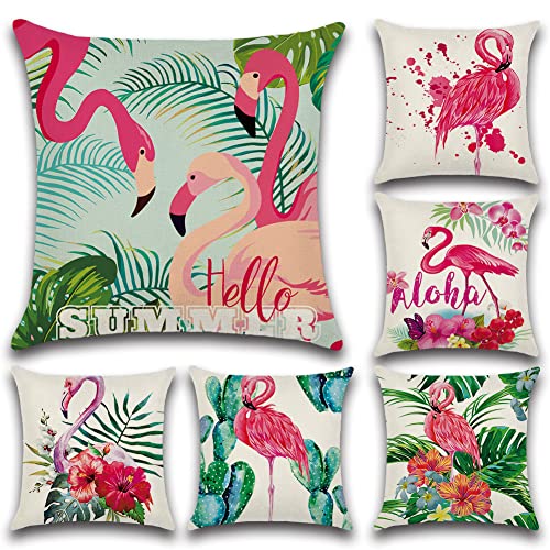 Ohok 6 Stück weiche, dekorative quadratische Kissenbezüge für Sofa, Schlafzimmer, Auto, 45 x 45 cm (Flamingo) von Ohok