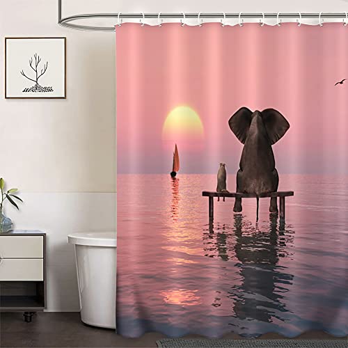 Ohok Badezimmer-Duschvorhang, wasserdicht, mit 12 Haken, Badezimmer-Dekoration, Badvorhang, strapazierfähiges Polyester, 183 x 183 cm (Elefant) von Ohok