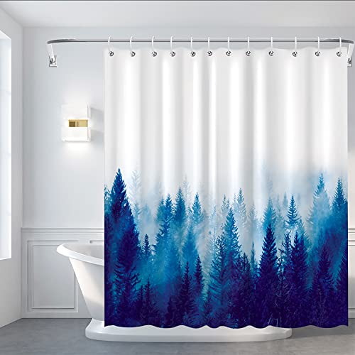 Ohok Badezimmer Duschvorhang 180 x 180 cm, wasserdichte Wälder Duschvorhänge mit 12 Haken, Baddekoration Badvorhang Langlebiger Polyester Badvorhang (Blau) von Ohok