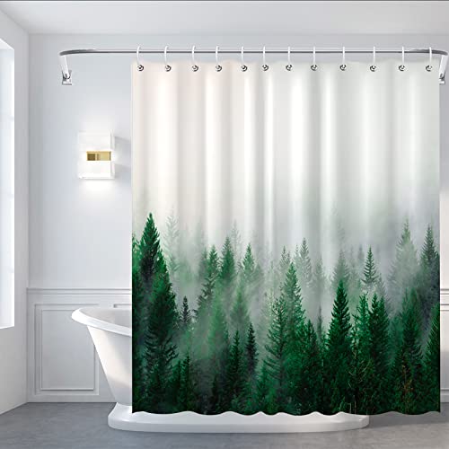 Ohok Badezimmer Duschvorhang 180 x 180 cm, wasserdichte Wälder Duschvorhänge mit 12 Haken, Baddekoration Badvorhang Langlebiger Polyester Badvorhang (Grün) von Ohok