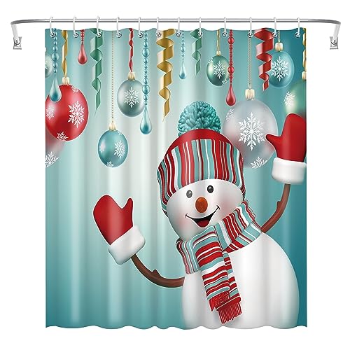 Ohok Badezimmer Duschvorhang 180 x 180 cm, wasserdichte Weihnachten Duschvorhänge mit 12 Haken, Baddekoration Badvorhang Langlebiger Polyester Badvorhang (Schneemann) von Ohok