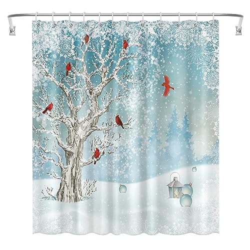 Ohok Badezimmer Duschvorhang 180 x 180 cm, wasserdichte Weihnachten Duschvorhänge mit 12 Haken, Baddekoration Badvorhang Langlebiger Polyester Badvorhang (Weihnachts-Vögel) von Ohok