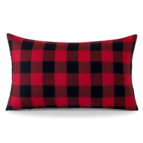 Ohok Dekorativ Vintage Kissenbezug, Polyester Leinen Plaid Zierkissenbezüge, Deko Sofakissen Couchkissen Kissenhülle Set für Schlafzimmer Wohnzimmer Sofa Couch Auto (30x50 cm, 1 Stück Rot-Schwarz) von Ohok