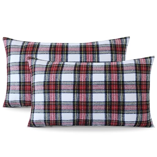 Ohok Dekorativ Vintage Kissenbezug, Polyester Leinen Plaid Zierkissenbezüge, Deko Sofakissen Couchkissen Kissenhülle Set für Schlafzimmer Wohnzimmer Sofa Couch Auto (30x50 cm, 2 Stück Mehrfarbig) von Ohok