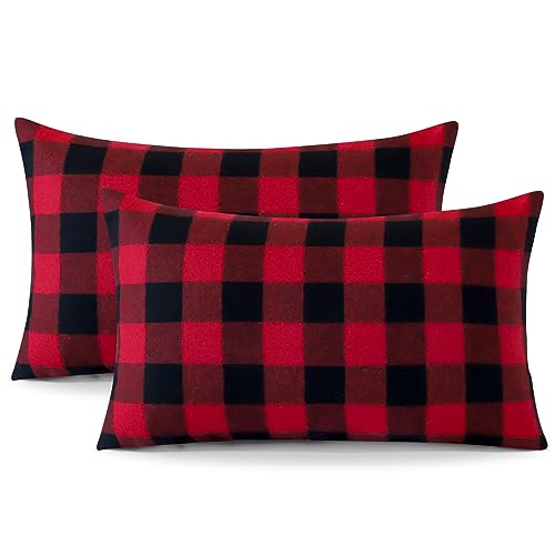 Ohok Dekorativ Vintage Kissenbezug, Polyester Leinen Plaid Zierkissenbezüge, Deko Sofakissen Couchkissen Kissenhülle Set für Schlafzimmer Wohnzimmer Sofa Couch Auto (30x50 cm, 2 Stück Rot-Schwarz) von Ohok