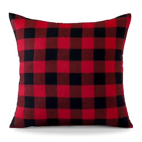 Ohok Dekorativ Vintage Kissenbezug, Polyester Leinen Plaid Zierkissenbezüge, Deko Sofakissen Couchkissen Kissenhülle Set für Schlafzimmer Wohnzimmer Sofa Couch Auto (40x40 cm, 1 Stück Rot-Schwarz) von Ohok