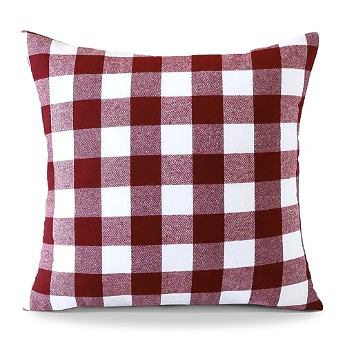 Ohok Dekorativ Vintage Kissenbezug, Polyester Leinen Plaid Zierkissenbezüge, Deko Sofakissen Couchkissen Kissenhülle Set für Schlafzimmer Wohnzimmer Sofa Couch Auto (40x40 cm, 1 Stück Rot-Weiβ) von Ohok