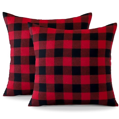 Ohok Dekorativ Vintage Kissenbezug, Polyester Leinen Plaid Zierkissenbezüge, Deko Sofakissen Couchkissen Kissenhülle Set für Schlafzimmer Wohnzimmer Sofa Couch Auto (45x45 cm, 2 Stück Rot-Schwarz) von Ohok