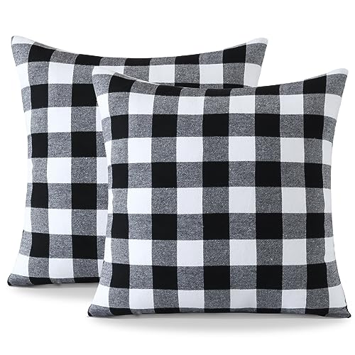 Ohok Dekorativ Vintage Kissenbezug, Polyester Leinen Plaid Zierkissenbezüge, Deko Sofakissen Couchkissen Kissenhülle Set für Schlafzimmer Wohnzimmer Sofa Couch Auto (45x45 cm, 2 Stück Schwarz-Weiβ) von Ohok