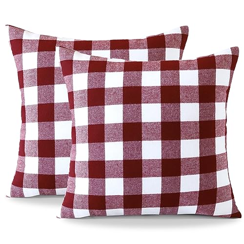 Ohok Dekorativ Vintage Kissenbezug, Polyester Leinen Plaid Zierkissenbezüge, Deko Sofakissen Couchkissen Kissenhülle Set für Schlafzimmer Wohnzimmer Sofa Couch Auto (60x60 cm, 2 Stück Rot-Weiβ) von Ohok