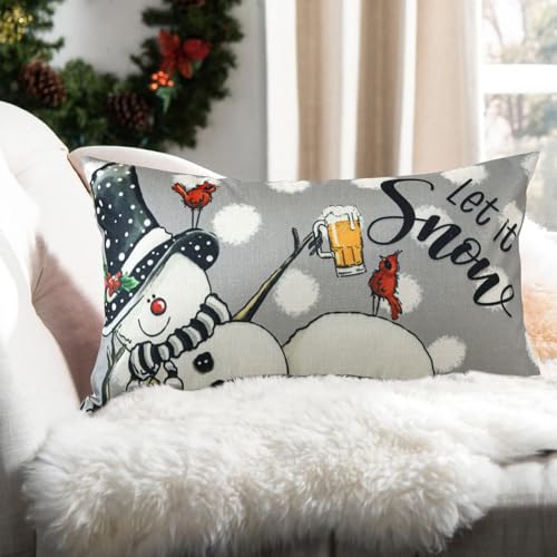 Ohok Dekorativ Weihnachten Kissenbezug 30x50 cm, Polyester Leinen Zierkissenbezüge Kissenbezüge Dekor Kissenhülle Set für Wohnzimmer Schlafzimmer Sofa Couch Auto (Snowman Prost) von Ohok