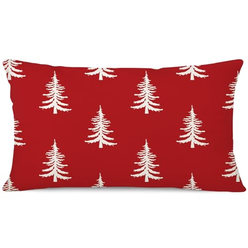 Ohok Dekorativ Weihnachten Kissenbezug 30x50 cm, Polyester Leinen Zierkissenbezüge Merry Christmas Kissenbezüge Dekor Kissenhülle Set für Schlafzimmer Wohnzimmer Sofa (Weihnachtsbaum Weiß) von Ohok