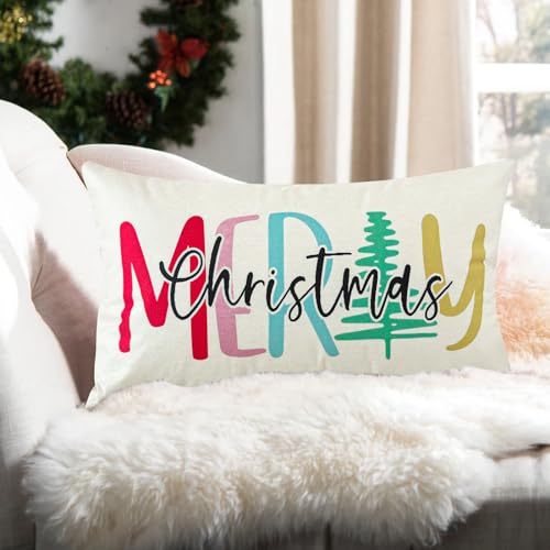 Ohok Dekorativ Weihnachten Kissenbezug 30x50 cm, Polyester Leinen Zierkissenbezüge Merry Christmas Kissenbezüge Dekor Kissenhülle Set für Schlafzimmer Wohnzimmer Sofa Couch (Weihnachtsalphabet) von Ohok