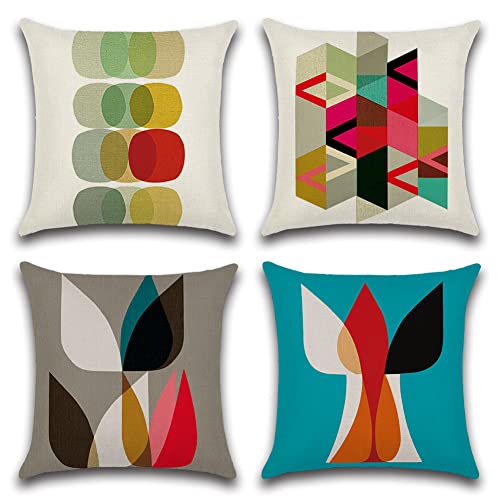 Ohok Kissenbezüge, 45,7 x 45,7 cm, 4 Stück, bunt, abstrakt, geometrisch, Kissenbezüge, 45,7 x 45,7 cm, für Bett, Stuhl, Couch, Sofa, Schlafzimmer, Wohnzimmer, Heimdekoration von Ohok