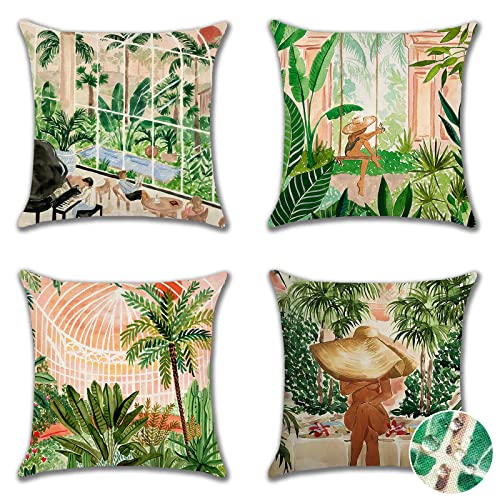 Ohok Wasserdicht Kissenbezug 45x45 cm, 4er Set Dekorativ Outdoor Kissenhülle Deko Sofakissen Couchkissen Zierkissenbezüge für Sofa Wohnzimmer Balkon Garten Auto (Urlaub) von Ohok