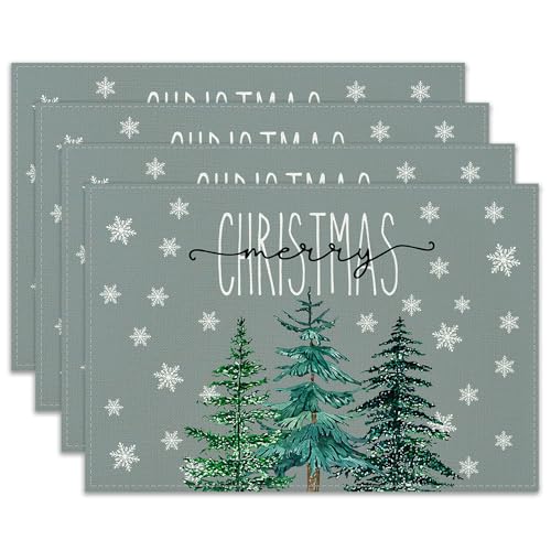 Ohok Weihnachten Tischsets Abwaschbar 4er Set, Polyester Leinen Platzdeckchen 30x45cm, Weihnachten Tischuntersetzer Platzsets für Küche Speisetisch Hotel Weihnachts Tischdeko (Weihnachtsbaum) von Ohok