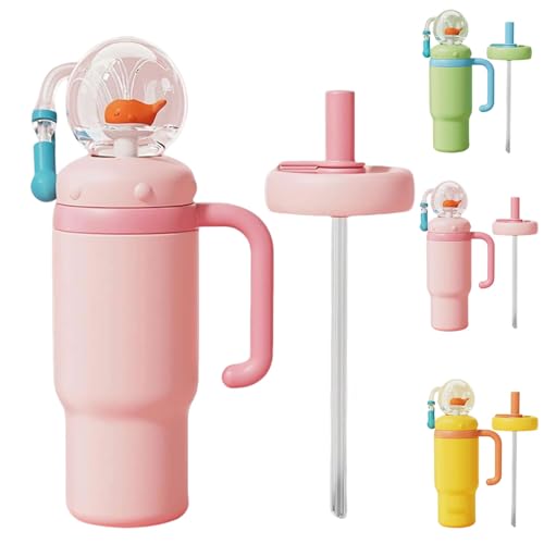 Ohphnt 24oz stainless steel whale fountain tumbler,drinking cup with whale squirt,fountain water bottle,with Fun Fountain Effect,Two Lids, Spill-Proof, Dishwasher Safe,Cute & for Kids,Teens-pink von Ohphnt