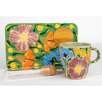 Florales Teetassen-Set, Frühstückstablett, Teebecher Und Tablett, Tee-Geschenk, Teesieb, Tassengeschenk, Serviertablett, Snackbrett, Kleines von Ohtheplaceswegoshop