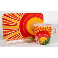 Sunrise Teetasse Set, Frühstückstablett, Tee Und Tablett, Tee-Geschenk, Teesieb, Serviertablett, Diwali, Kleines Geburtstagsgeschenk Tassentablett von Ohtheplaceswegoshop