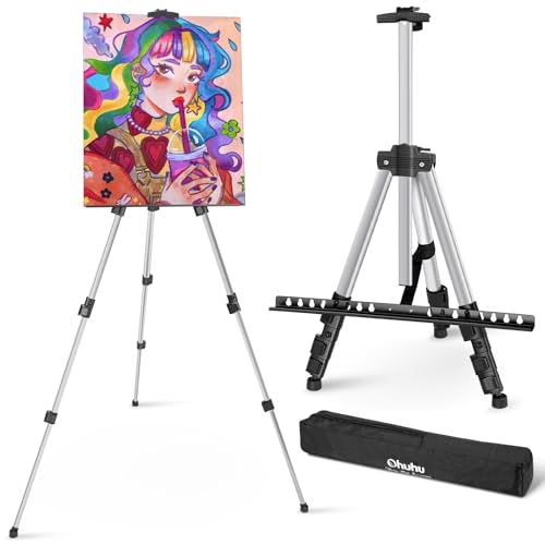 Ohuhu Aluminium Künstler Staffelei für Malerei - Verstellbare Höhe 43-168cm, Tischplatte und Boden Stand mit Tasche für Leinwand Zeichnung Display (Silber) von Ohuhu