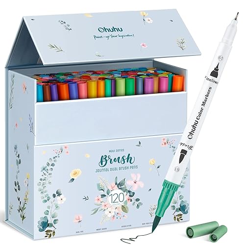 Ohuhu Maui 120 Farben Filzstifte – Dual Brush Pen Set mit Doppelspitze (Pinsel & Fineliner), wasserbasierte Stifte für Erwachsene – Ideal für Bullet Journal, Kalligraphie, Handlettering & Mandala von Ohuhu