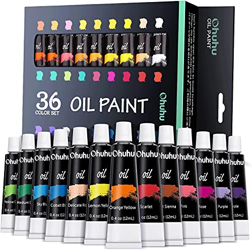 Ohuhu Ölfarbe Set 36 Farben, 12ml/Tuben Öl-Basis Ölfarben auf Leinwand Malerei ungiftig Groß für Künstler Anfänger Erwachsene Klassenzimmer Ideale Geschenke Kunstzubehör von Ohuhu