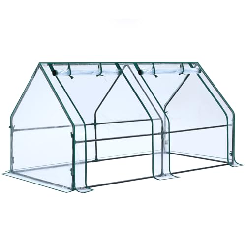 Ohuhu Foliengewächshaus Frühbeet Gewächshaus Tomatengewächshaus Winterschutz 180x90x90 cm, Gewächshaus Balkon Hochbeet Abdeckung mit Zwei großen PVC Reißverschluss-Türen Transparent von Ohuhu