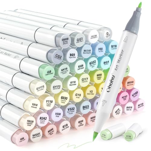 Ohuhu Pastellstifte Marker, Doppelseitige (Pinsel & Fiene) Farbspitze Brush Marker Stifte auf Alkoholbasis mit Tragetasche für Entwürfe und Comics zum Skizzieren Kalligraphieren Zeichnen von Ohuhu