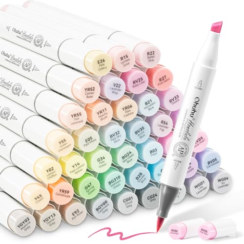 Ohuhu Pastellstifte Marker, Doppelseitige (Pinsel & Meißel) Farbspitze Brush Alkoholmarker Stifte auf Alkoholbasis mit Tragetasche für Entwürfe und Comics zum Skizzieren Kalligraphieren Zeichnen von Ohuhu