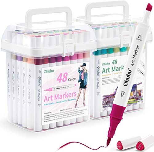Ohuhu Pinsel Stifte 96 Farben, Alkoholmarker mit Doppelspitze, Meißel und Pinsel Kunstmarker-Set auf Alkoholbasis für Erwachsene zum Ausmalen von Illustrationen besser gestalteter Griff Ohuhu Pinsel Stifte 96 Farben, Alkoholmarker mit Doppelspitze, Meißel und Pinsel Kunstmarker-Set auf Alkoholbasis für Erwachsene zum Ausmalen von Illustrationen besser gestalteter Griff von Ohuhu