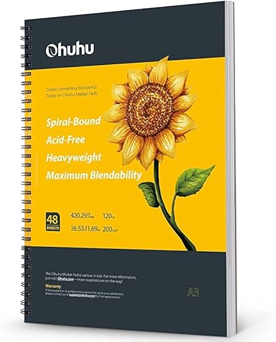 Ohuhu Skizzenbuch A3 für Alkoholmarker - 200 g/m² Premium-Papier, 96 Seiten (48 Blätter), 42 x 29,7 cm, säurefrei, mit Spiralbindung | Sketchbook für Aquarell, Marker & Illustration von Ohuhu