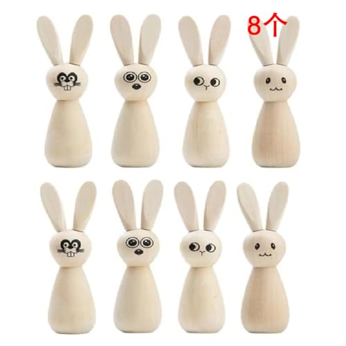 Ohulelks 2025 -Hasen-Peg-Puppen Set Aus 8 Unvollendeten Peg-Puppen Leer zum Bemalen für Kunst von Ohulelks