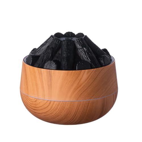 Ohulelks 300ml Bonfire Luftbefeuchter USB Geräuschlos Flamme Ätherisches Öl Diffusor Auto-Aus Holzoptik für Zuhause Büro Fitnessstudio Hellholzoptik von Ohulelks