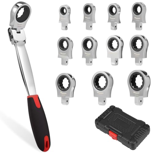 Ohulelks Flex-Kopf-Ratschenschlüssel 8-19mm Metrisch, Ratsche mit Austauschbaren Köpfen und Aufbewahrung Ohulelks Flex-Kopf-Ratschenschlüssel 8-19mm Metrisch, Ratsche mit Austauschbaren Köpfen und Aufbewahrung von Ohulelks