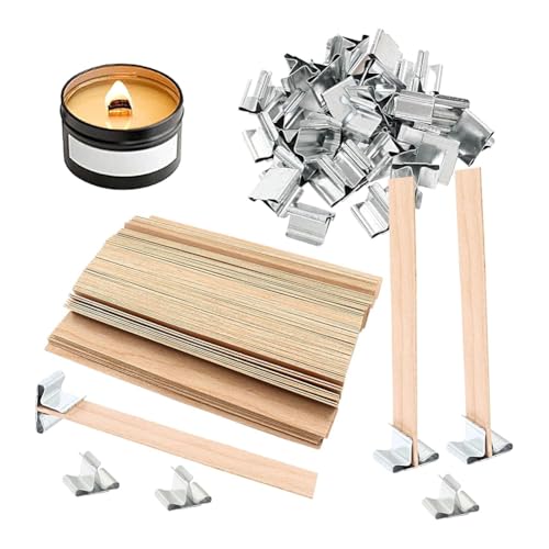 Ohulelks Holzkerzendochte 200 Stück, Holzdochte Zur Kerzenherstellung, Holzkerzendochte mit Dochtclip Metallsockel von Ohulelks