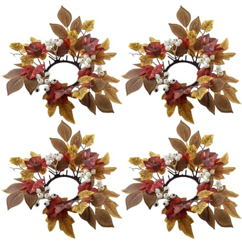 Ohulelks Kerzenkranz, Thanksgiving-Kerzenkranz mit Ahornblättern und Beeren, Tischdekoration zum Herbsterntefest A von Ohulelks