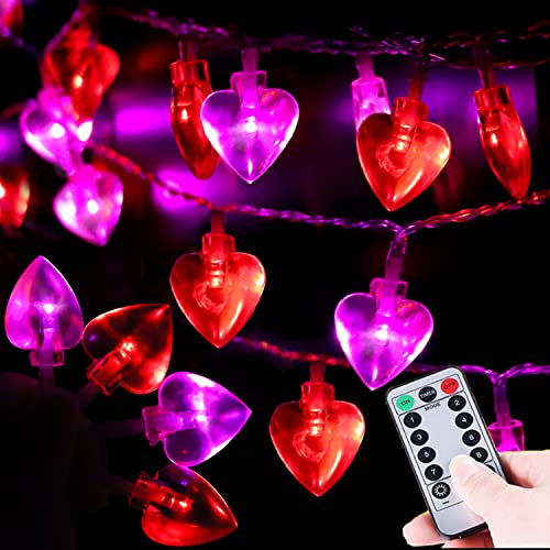 Ohwewant 50 LED Rot und Rosa Valentinstag Lichterkette, [Timer 8 Modi] Batteriebetriebene Valentinstag Herz Lichterkette, Valentinstag Dekoration Lichter für Valentinstag Dekoration Hochzeit von Ohwewant