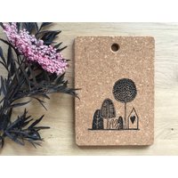 Handbestempelter Topfuntersetzer Aus Kork, Untersetzer Mit Blockprint, Deko Frühling, Mitbringsel, Geschenk Küche von OhwieschoenDesigns