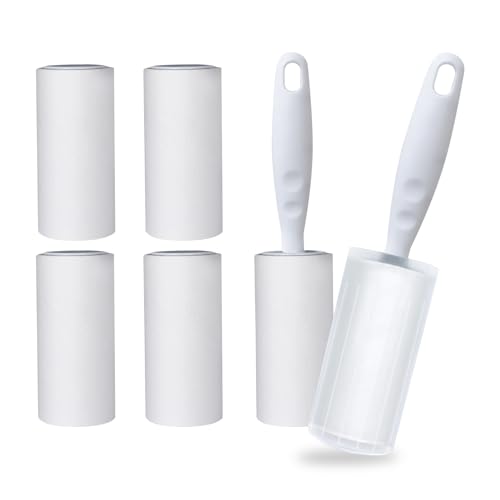 Oiamker Fusselrolle 6 Rollen mit 2 Abroller 1 Staubschutzhülle, Extra Klebrige Fusselrolle Kleidung, Fusselroller für Kleidung, Haare, Katzenhaare, Hundehaare, 60 Blatt/Rollen von Oiamker
