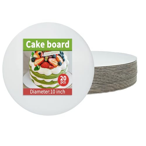 Oiamker Cake Board 20 Stück, 25cm/10inch Tortenunterlage Rund, 2.5 mm Dick Wiederverwendbar Tortenplatte für 6-9 inch Kuchen, Dessert (weiß) von Oiamker
