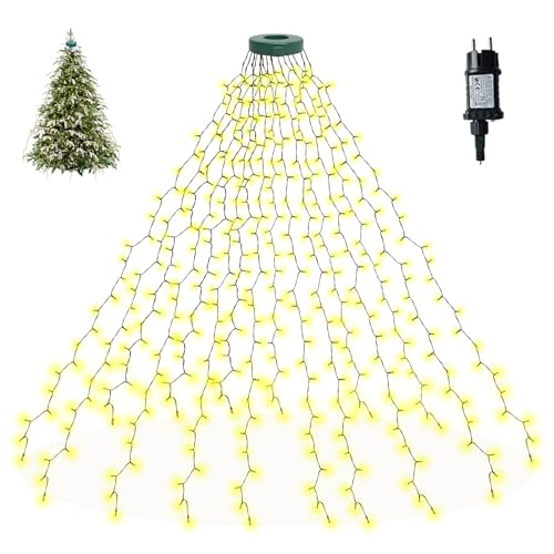 Oiamker Lichterkette Weihnachtsbaum WarmWeiß, 2M 400 LED Weihnachtsbaumbeleuchtung mit Ring und 16 Stränge Lichterkette, Wasserdicht Lichterkette Baum für Weihnachtsbaumschmuck (2M-400L) von Oiamker