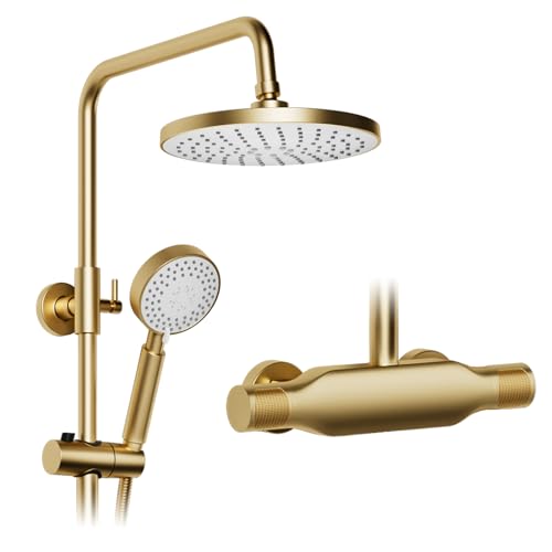 Duschsystem,3 in 1 Duschsäulenset,225 mm runder Regenduschkopf,Retro-Duschsystem in gebürstetem Gold,360° Verstellbarer Regendusche Duschkopf,3 Modus Handbrause,Anti Kalk Düsen Duschkopf Duschsystem,3 in 1 Duschsäulenset,225 mm runder Regenduschkopf,Retro-Duschsystem in gebürstetem Gold,360° Verstellbarer Regendusche Duschkopf,3 Modus Handbrause,Anti Kalk Düsen Duschkopf von OihPaw
