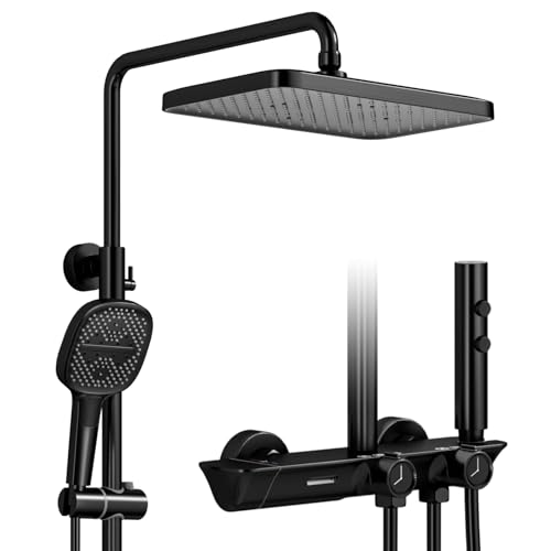 Duschsystem,Duschsystem mit thermostat,Duschsäuleset 4 in 1 mit 320 x 220 mm Regendusche,Regendusche Duschsystem mit Duschkopf,Duschgarnitur mit regendusche (Black) von OihPaw