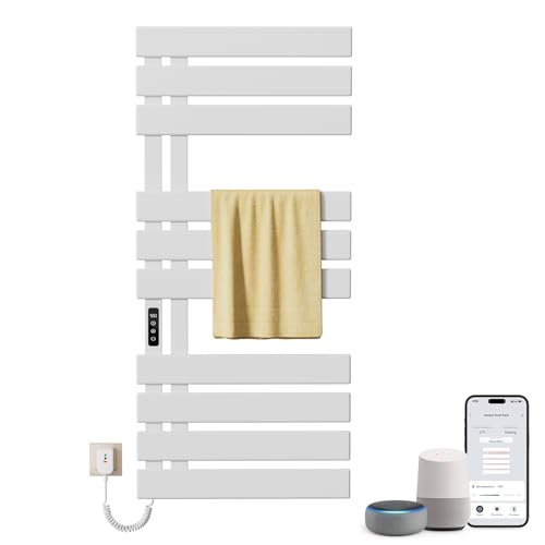 Elektrischer Badheizkörper,500 x 1100 mm WIFI Handtuchheizkörper Elektrisch,An der Wand montierter Badheizkörper Elektrisch,Heizkörper Bad,Kompatibel Google Home und App Steuerung (Weiß, Links) von OihPaw