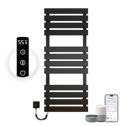 OihPaw Badheizkörper Elektrisch,1300x550MM Intelligenter Handtuchwärmer mit WiFi,526W Elektrischer Handtuchwärmer Schwarz Links Badheizkörper Handtuchhalter von OihPaw