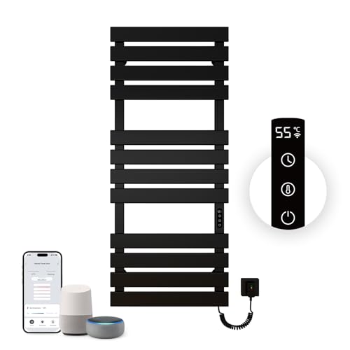 OihPaw Badheizkörper Elektrisch,1300x550MM Intelligenter Handtuchwärmer mit WiFi,526W Elektrischer Handtuchwärmer Schwarz Rechts Badheizkörper Handtuchhalter von OihPaw