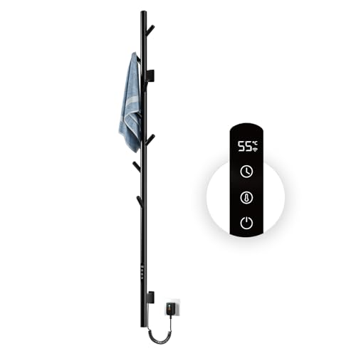 OihPaw Elektrischer Badheizkörper,Einzelstab Handtuchheizkörper Elektrisch,WiFi Smart,153 cm,Mit LED-Touchscreen,Beheizter Kleiderbügel mit Einstellbarer Temperatur,Clothes Drying Rod mit 7 Haken von OihPaw