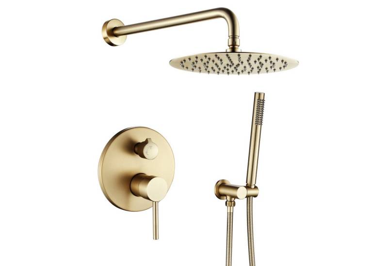 Oihpaw Duschsystem 2-Funktions-Duschset mit 25 cm rundem Regenduschkopf, verdeckter Messingkörper und Handbrause von Oihpaw