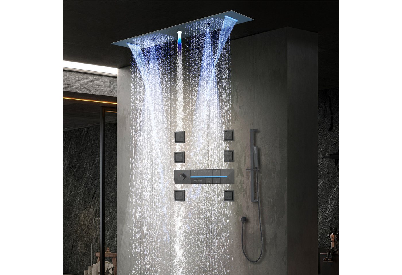 Oihpaw Duschsystem 900 x 300 mm 4 Funktions LED Musik Duschkopf, Ganzkörper Duschsystem, 4 Strahlart(en), Thermostatisches Duschventil mit 6 Funktionen von Oihpaw